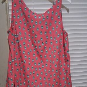 Coral Sleeveless Top with Owl Print